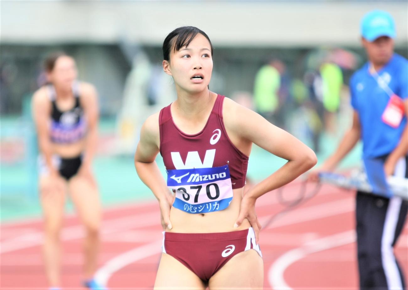 日本学生対校選手権女子400メートル障害準決勝　58秒19で決勝進出を決めた早大・津川（撮影・藤塚大輔）