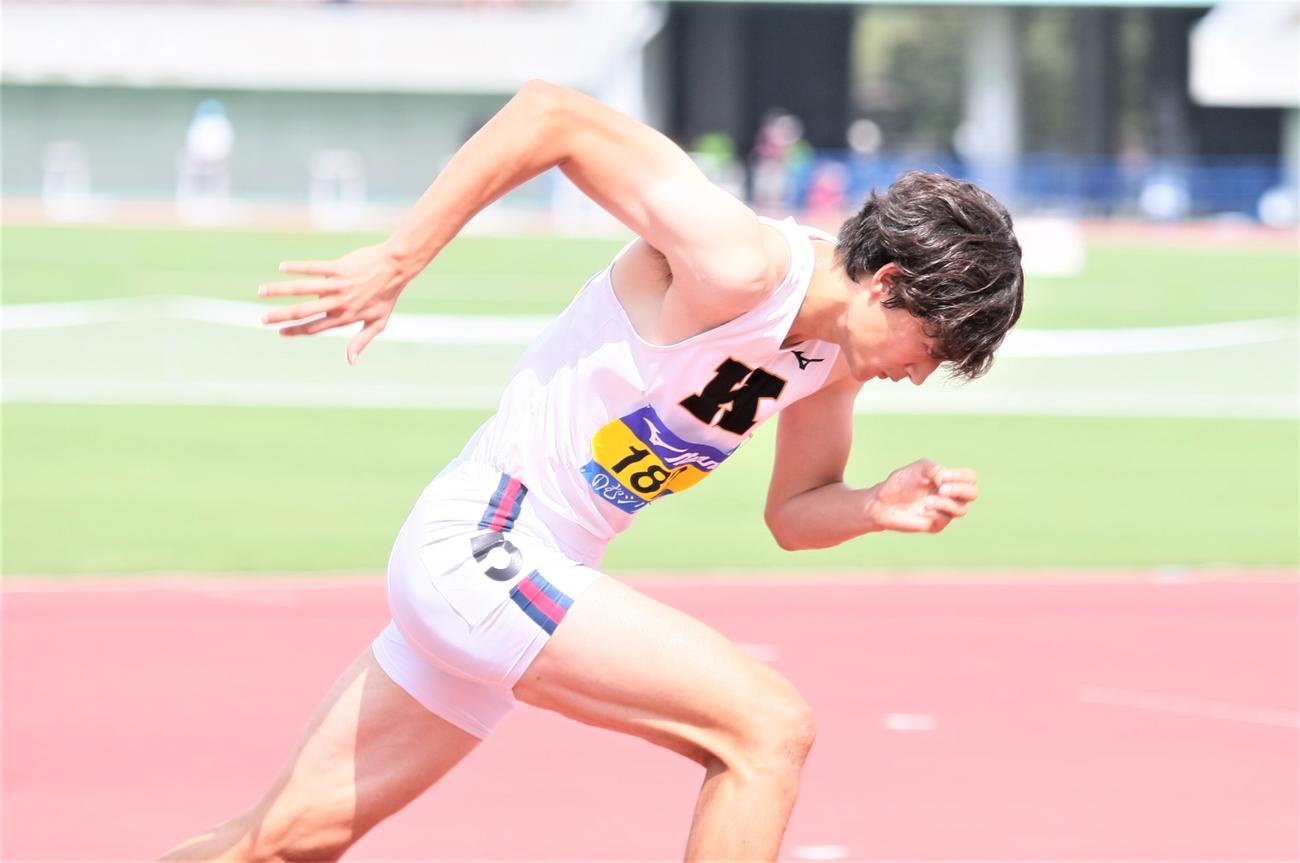 日本学生対校選手権男子400メートル障害準決勝　49秒09で決勝進出を決めた慶大・豊田（撮影・藤塚大輔）