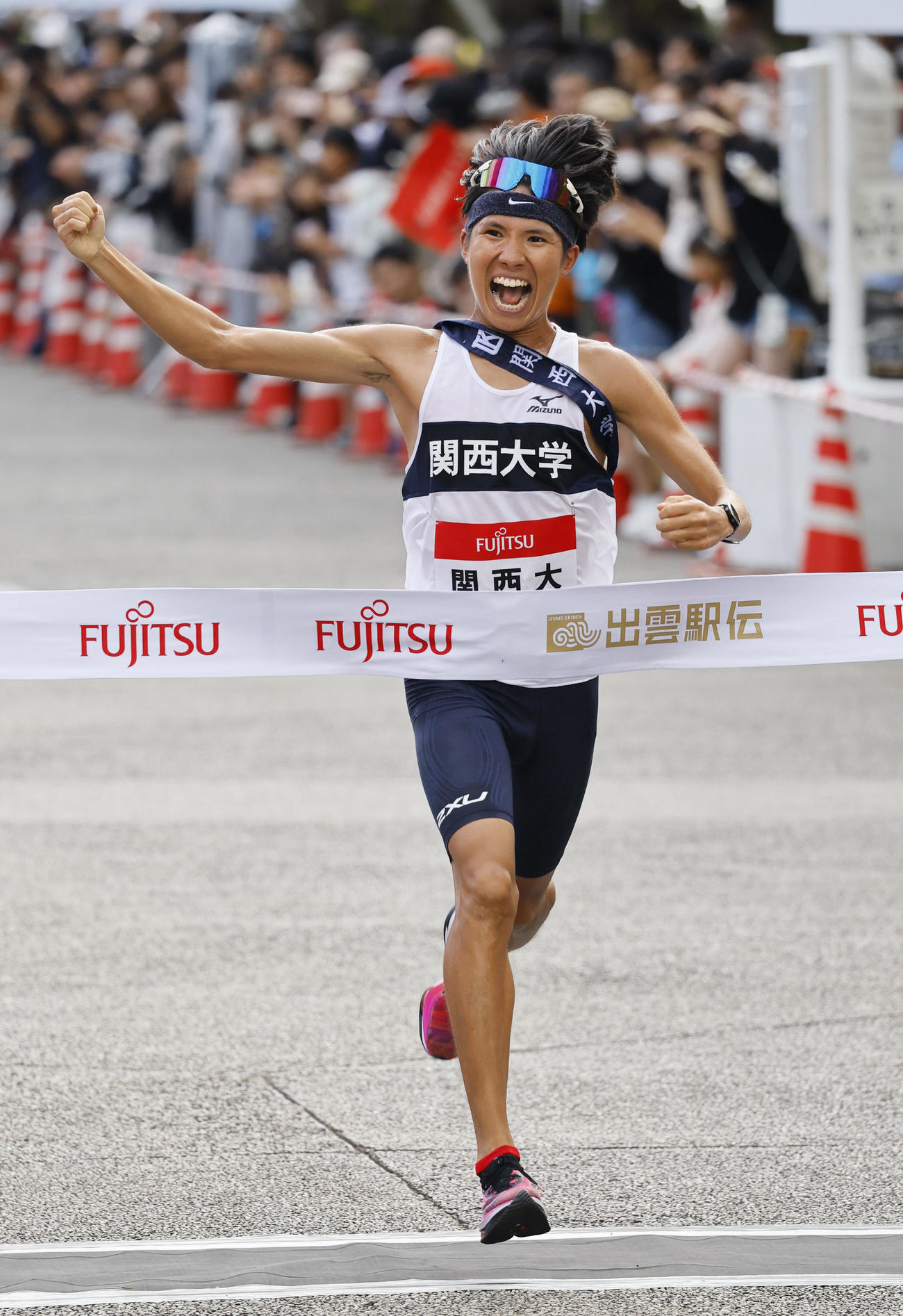 第35回出雲全日本大学選抜駅伝競走　11位でゴールする関西大のアンカー坂東壮琉（撮影・藤尾明華）