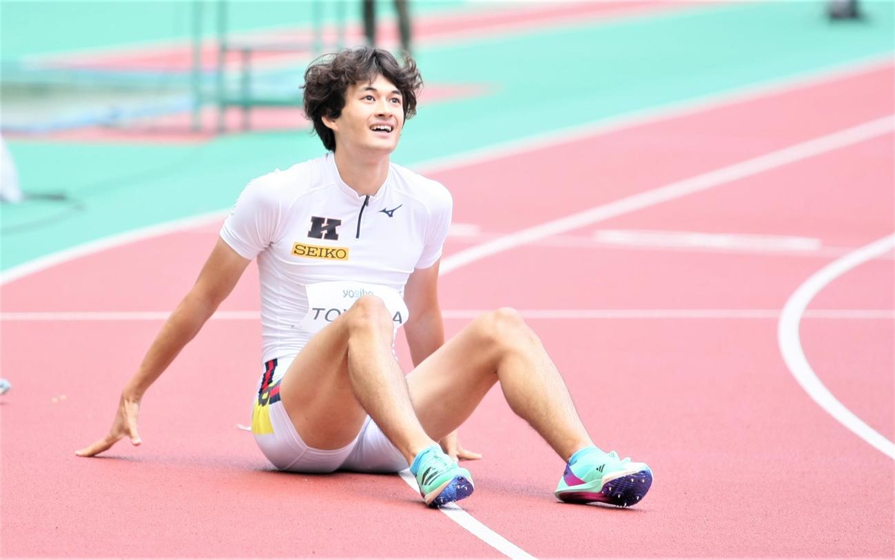 陸上アスレチックスチャレンジカップ　男子400メートル障害でパリ五輪の参加標準記録を突破した豊田（撮影・藤塚大輔）
