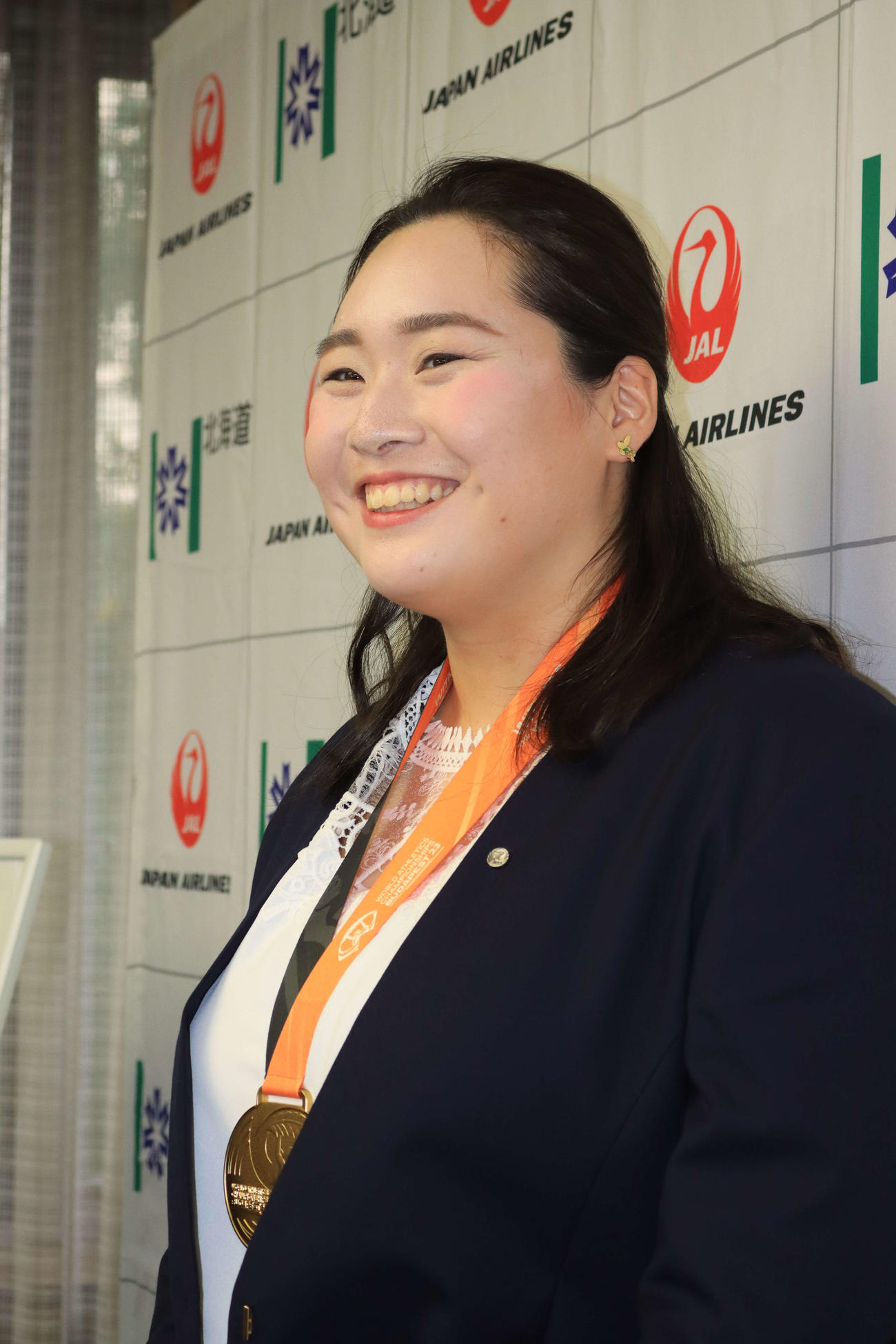 北海道庁を表敬訪問した陸上女子やり投げ北口（撮影・保坂果那）