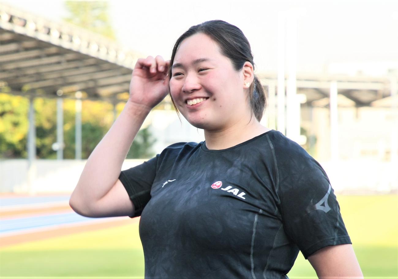 都内で練習を公開した陸上女子やり投げ北口（撮影・藤塚大輔）