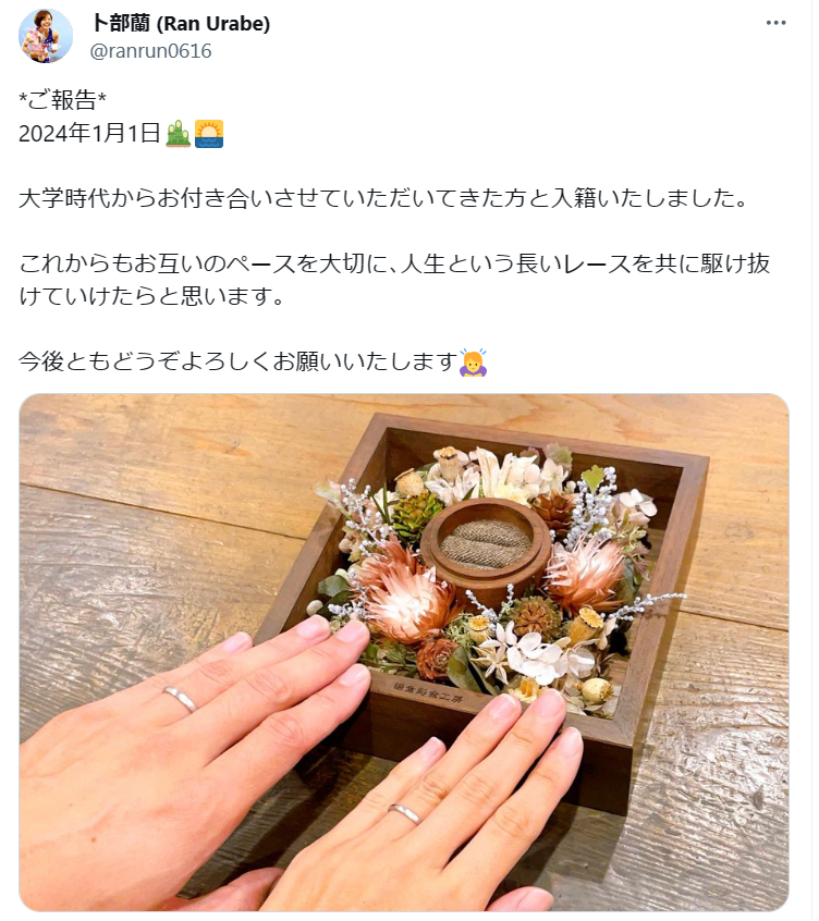 卜部蘭のX（旧ツイッター）から