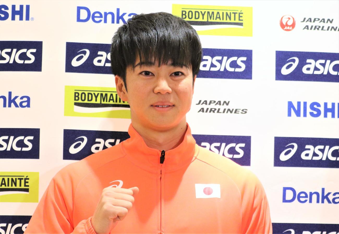 世界室内選手権から羽田空港に帰国した陸上男子短距離の多田（撮影・藤塚大輔）