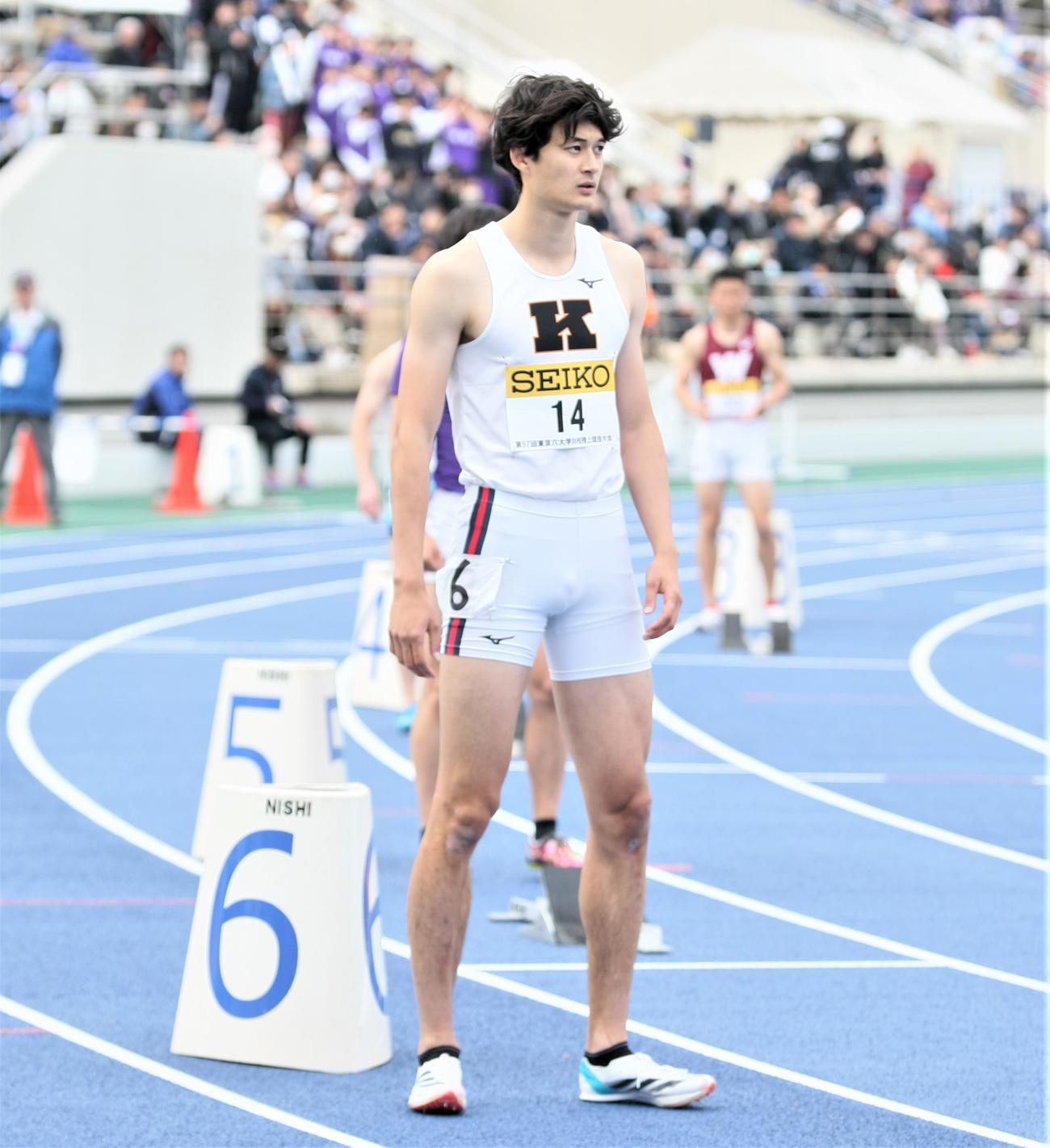 東京6大学対校陸上　男子400メートル障害に出場した慶大・豊田（撮影・藤塚大輔）