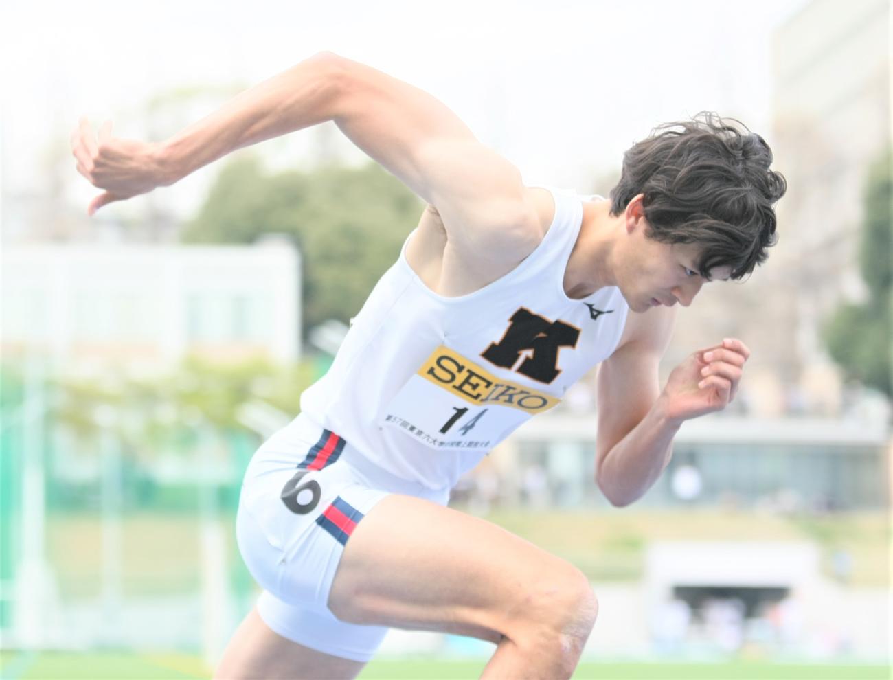 東京6大学対校陸上　男子400メートル障害に出場した慶大・豊田（撮影・藤塚大輔）