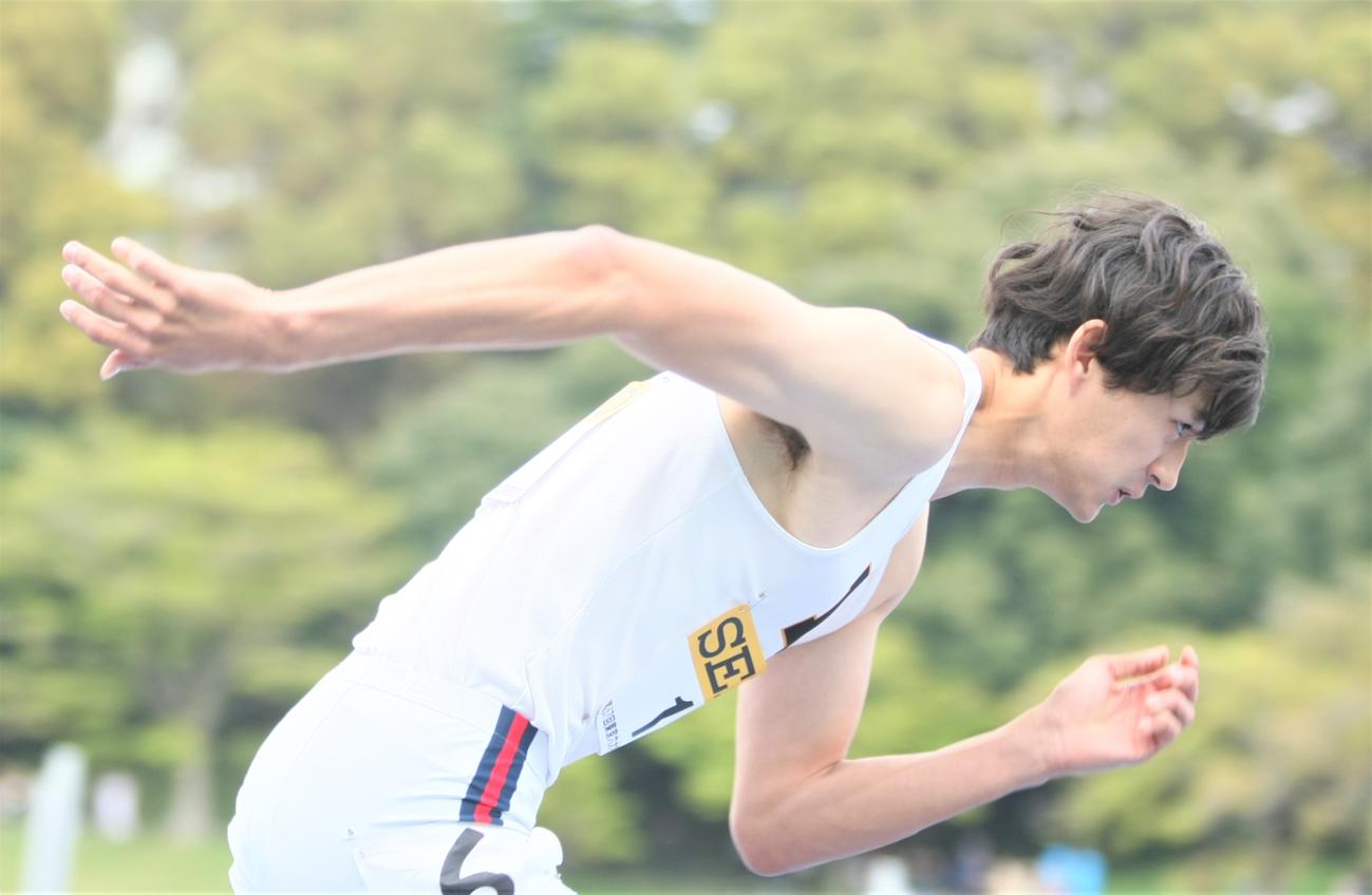 東京6大学対校陸上　男子400メートル障害に出場した慶大・豊田（撮影・藤塚大輔）