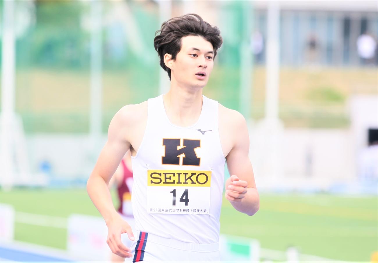 東京6大学対校陸上　男子400メートル障害に出場した慶大・豊田（撮影・藤塚大輔）