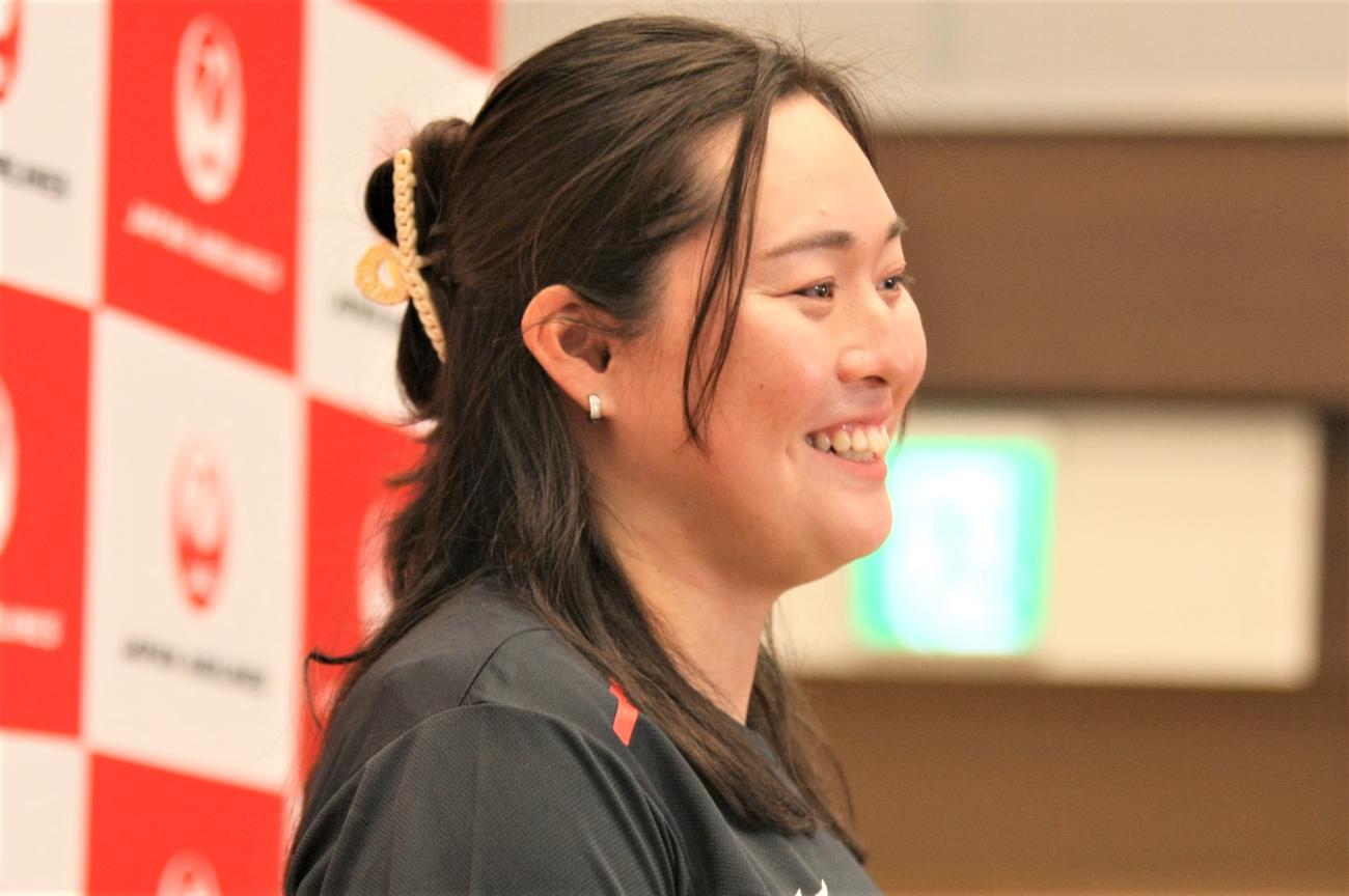 JALアスリート社員取材会に出席した陸上女子やり投げの北口（撮影・藤塚大輔）