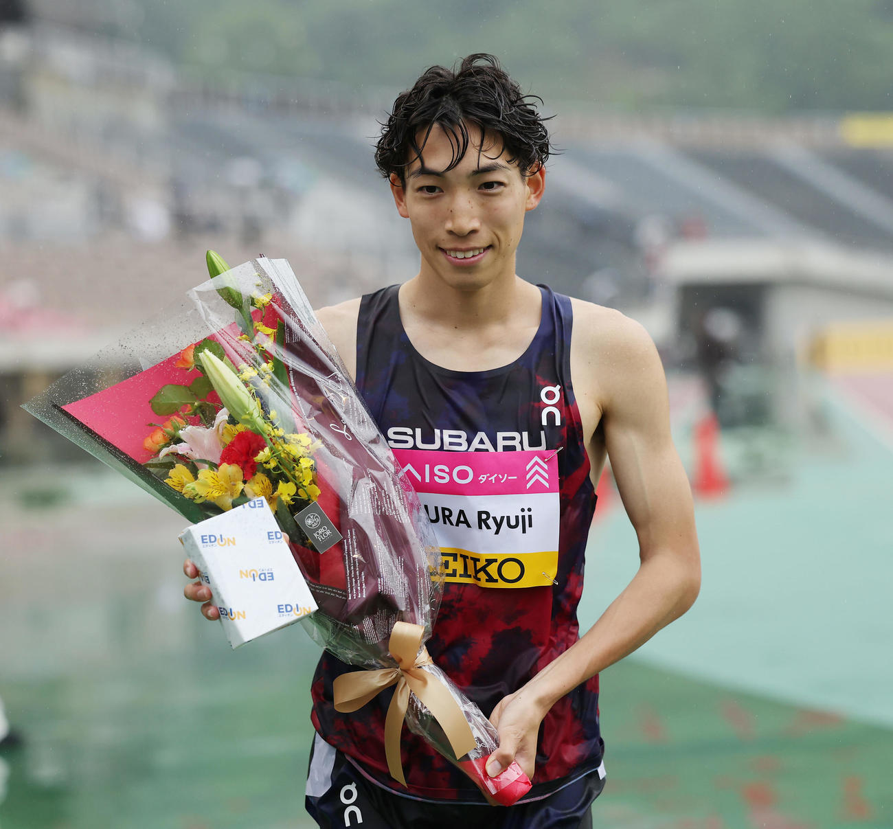 男子3000メートル障害で優勝した三浦龍司（撮影・前田充）