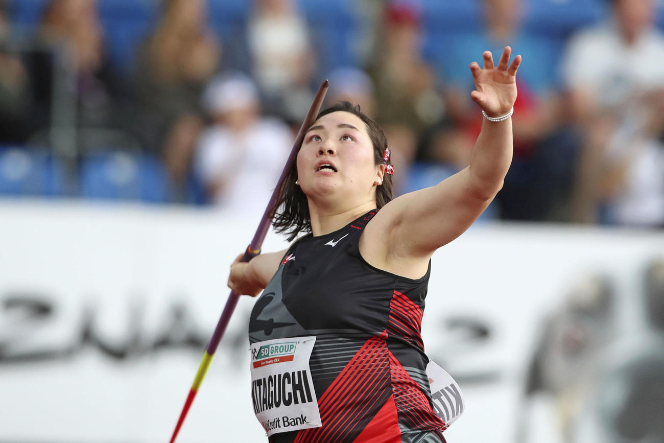 女子やり投げ　60メートル47で優勝した北口榛花（CTK提供・AP＝共同）