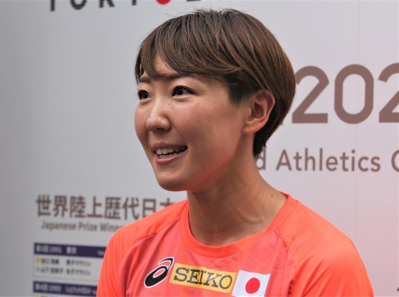 陸上イベント「東京2025世界陸上　1 Year To Go！」に参加した女子100メートル障害の寺田（撮影・藤塚大輔）
