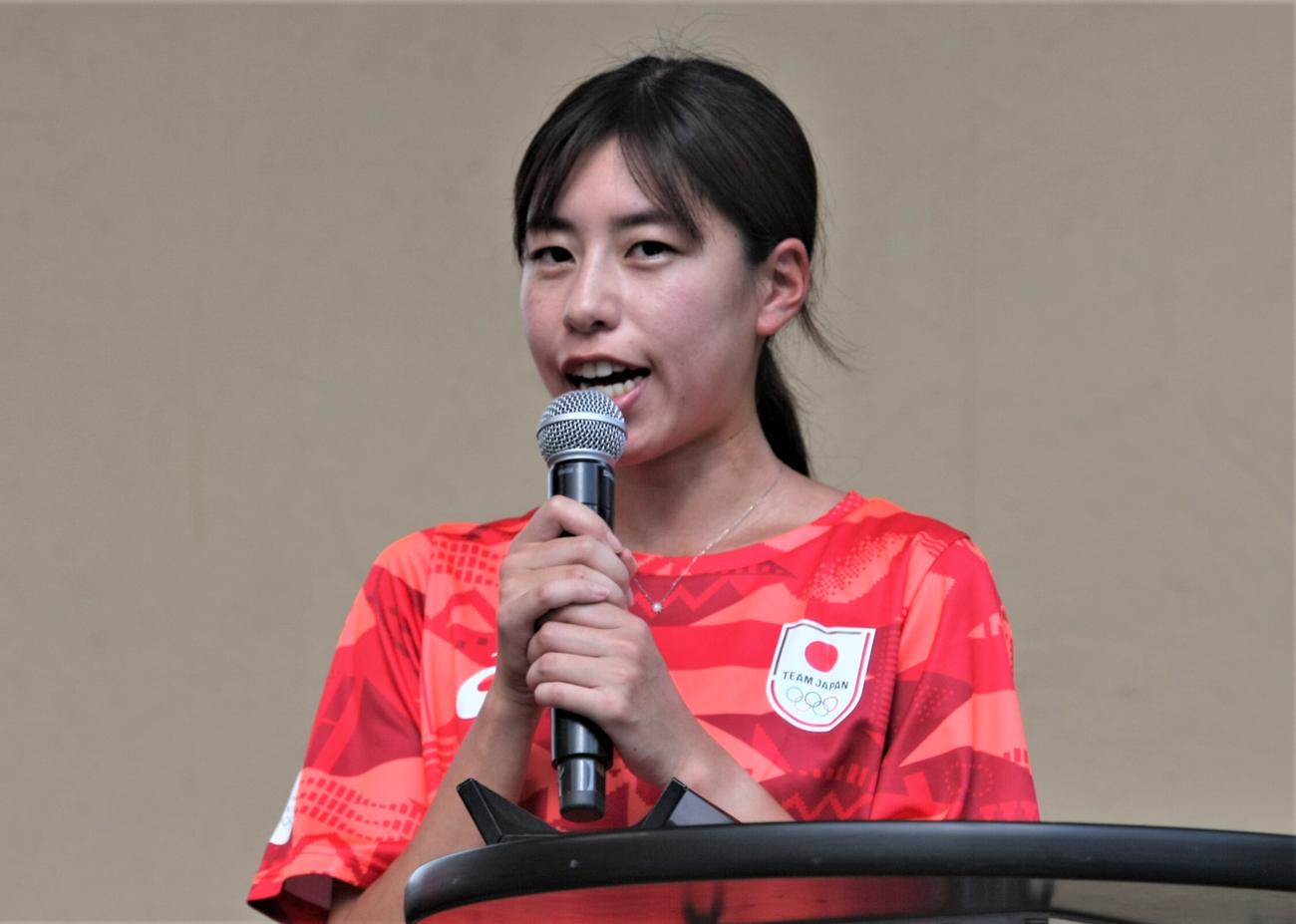 陸上イベント「東京2025世界陸上　1 Year To Go！」に参加した女子競歩の藤井（撮影・藤塚大輔）