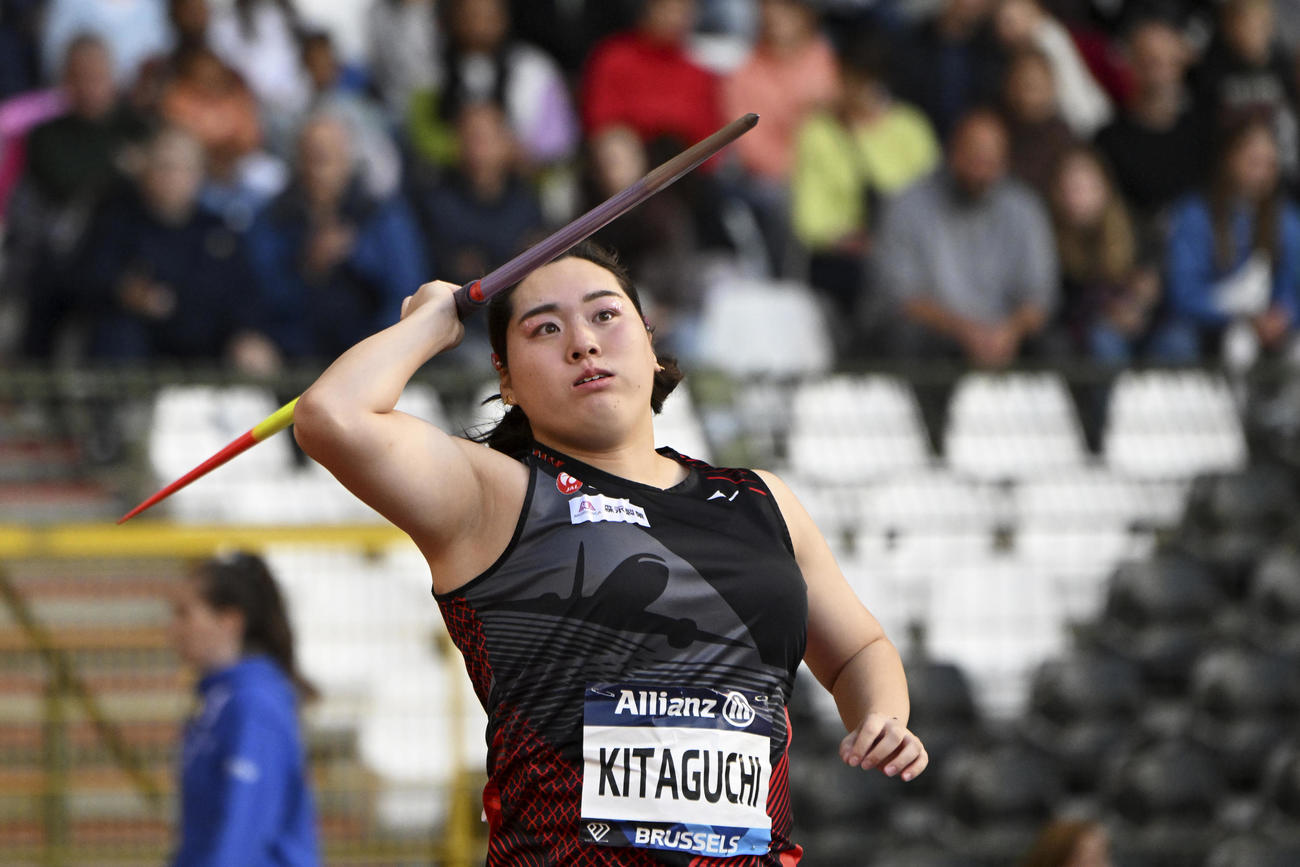 ダイヤモンドリーグ（DL）ファイナル　投てきする女子やり投げの北口榛花（AP）