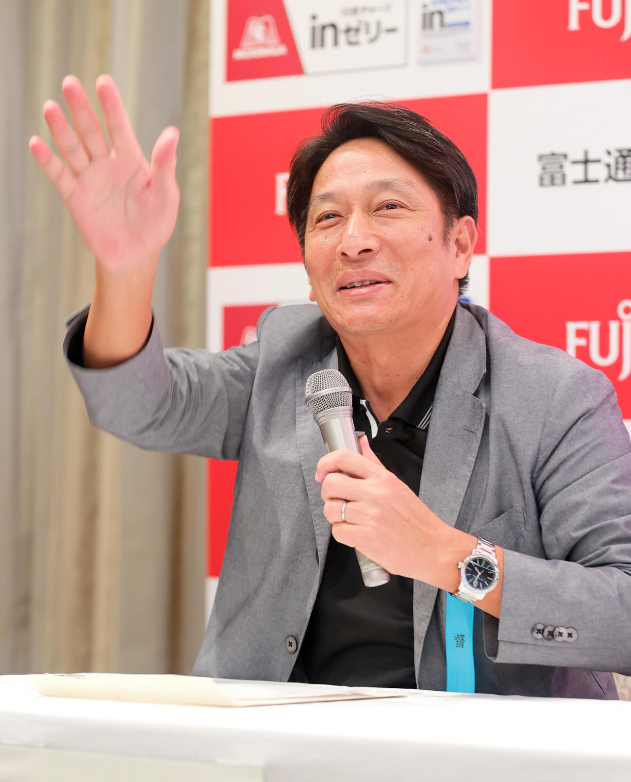 青学大の原晋督はチームのスローガンを発表するも間違え謝る（撮影・上山淳一）