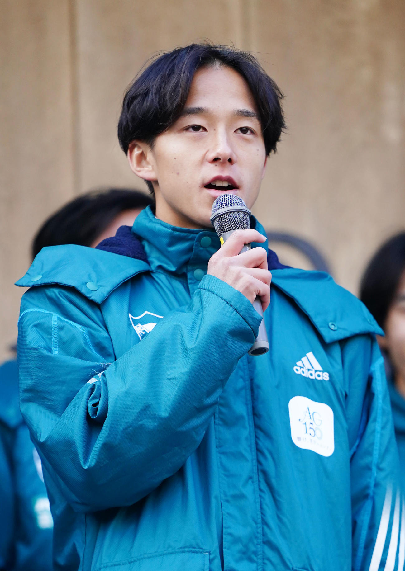 箱根駅伝への意気込みを語る青学大・塩出（撮影・横山健太）