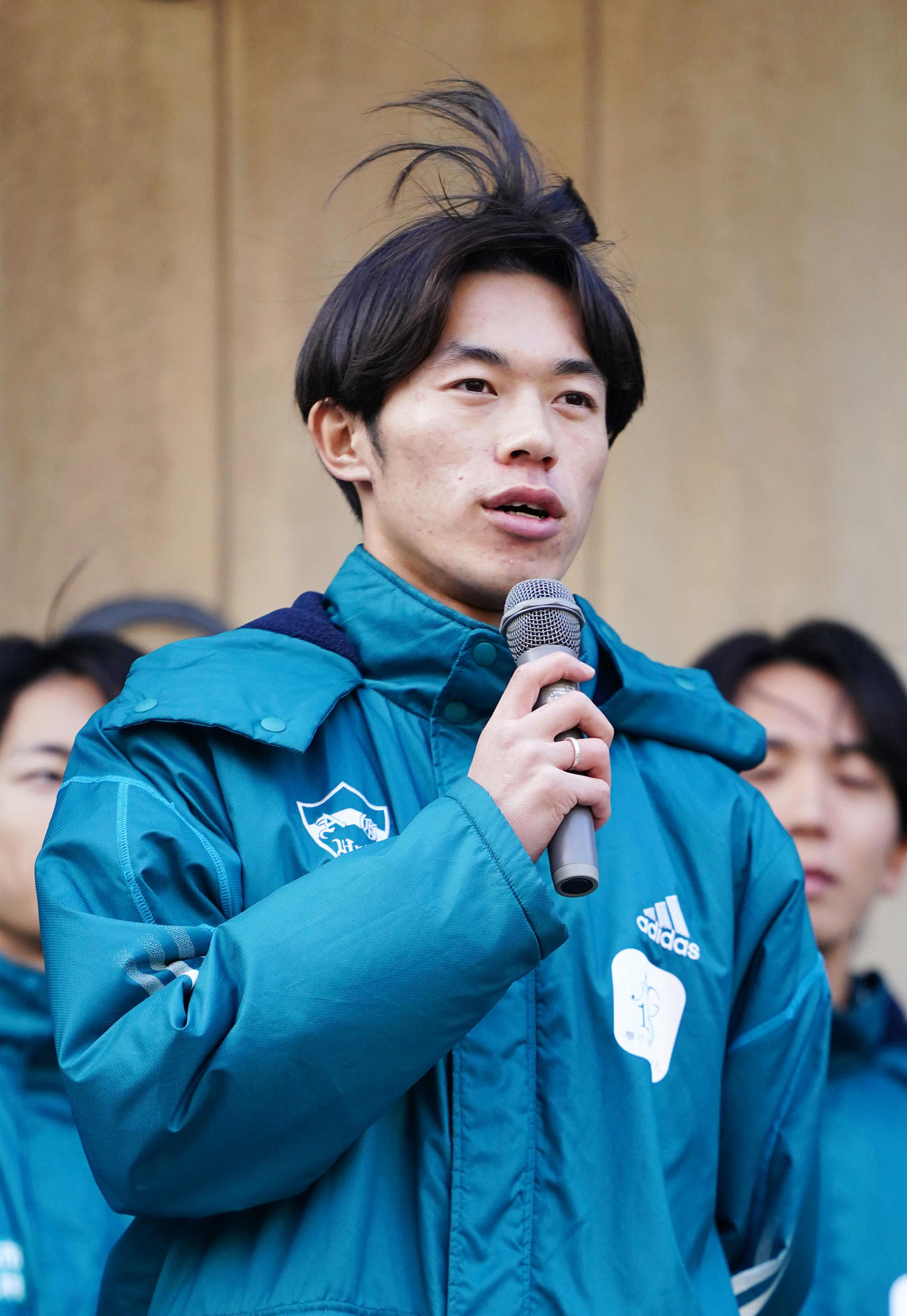 箱根駅伝への意気込みを語る青学大・平松（撮影・横山健太）