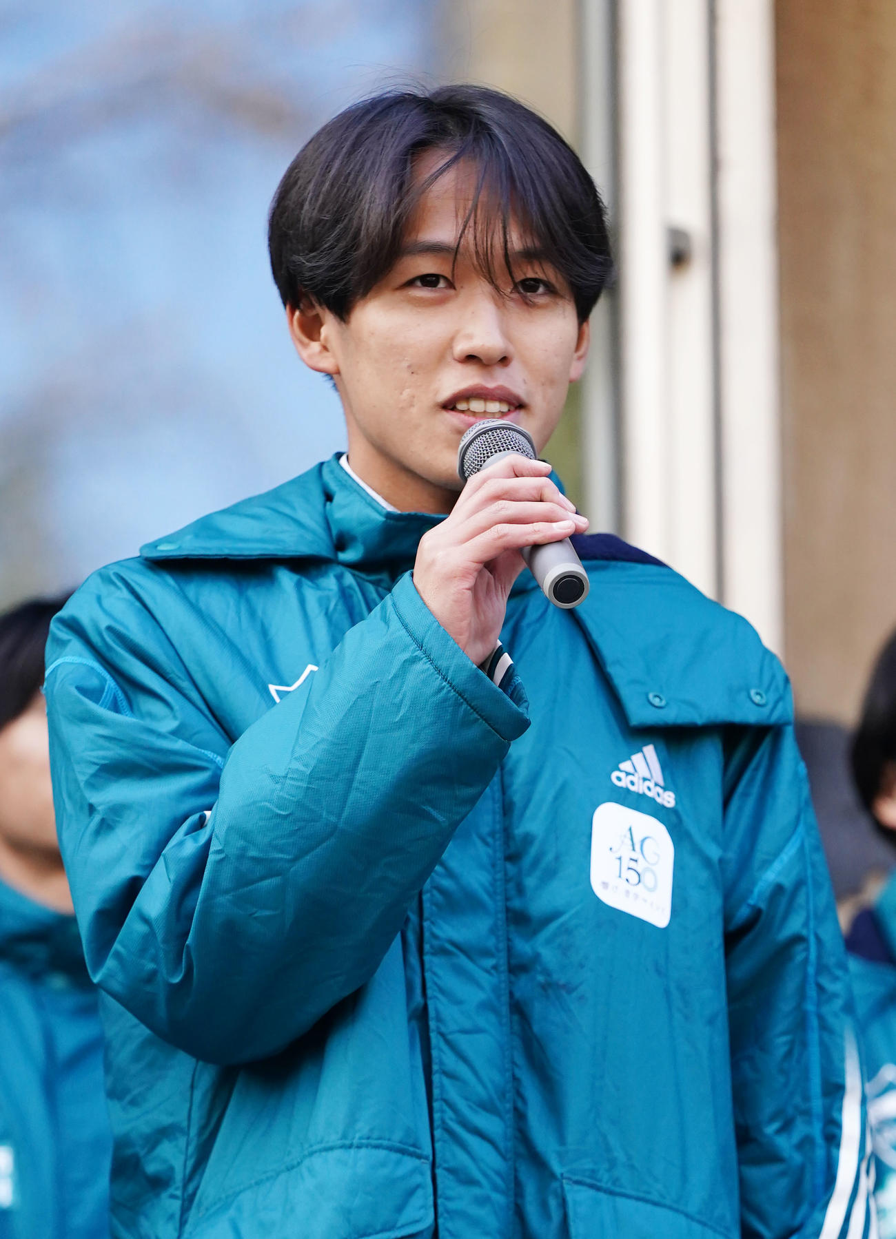 箱根駅伝への意気込みを語る青学大・小河原（撮影・横山健太）