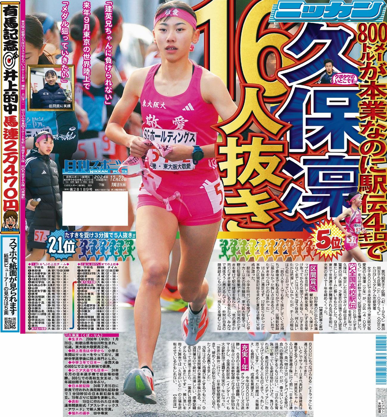 24年12月23日付の日刊スポーツ東京本社最終版