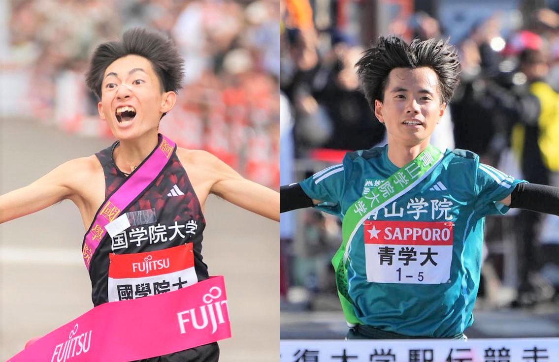 別府大分毎日マラソンに一般参加でエントリーした国学院大・平林清澄（左）と青学大・若林宏樹