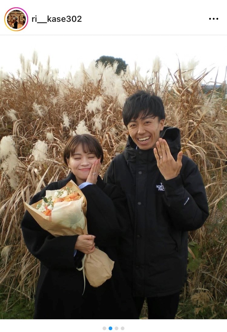 インスタグラムで陸上男子小林歩（右）と結婚したことを報告した同女子の加世田梨花