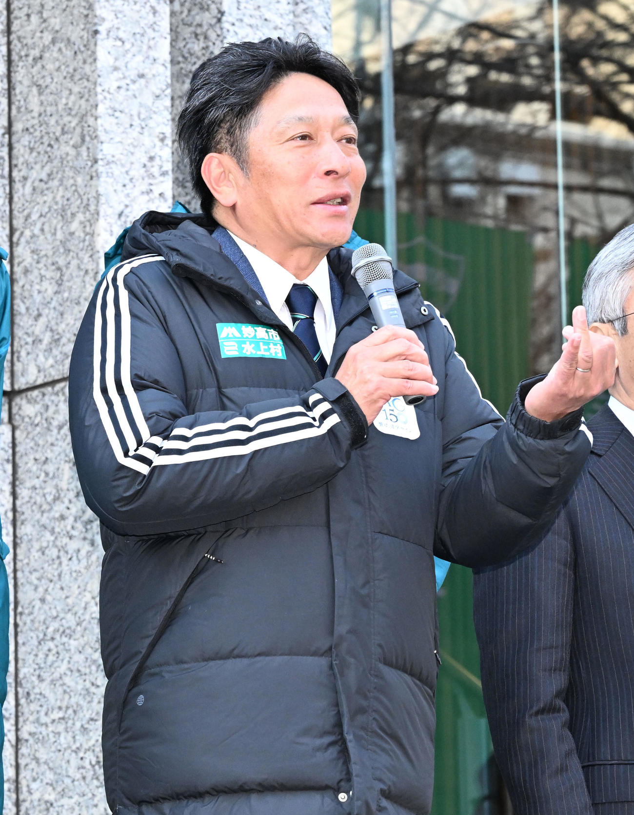 箱根駅伝優勝報告会であいさつする青学大の原監督（撮影・千葉一成）