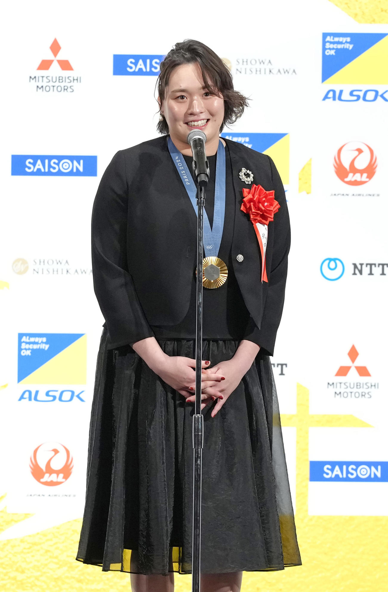 日本プロスポーツ大賞を受賞し、喜びを語る陸上やり投げの北口（撮影・足立雅史）