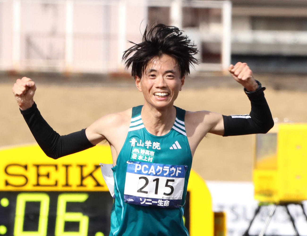 総合2位、日本人1位でゴールする若林宏樹（撮影・鬼束羽瑠菜）