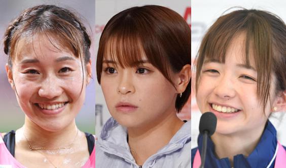 名古屋ウィメンズマラソンに出場する、左から五島莉乃、加世田梨花、佐藤早也伽