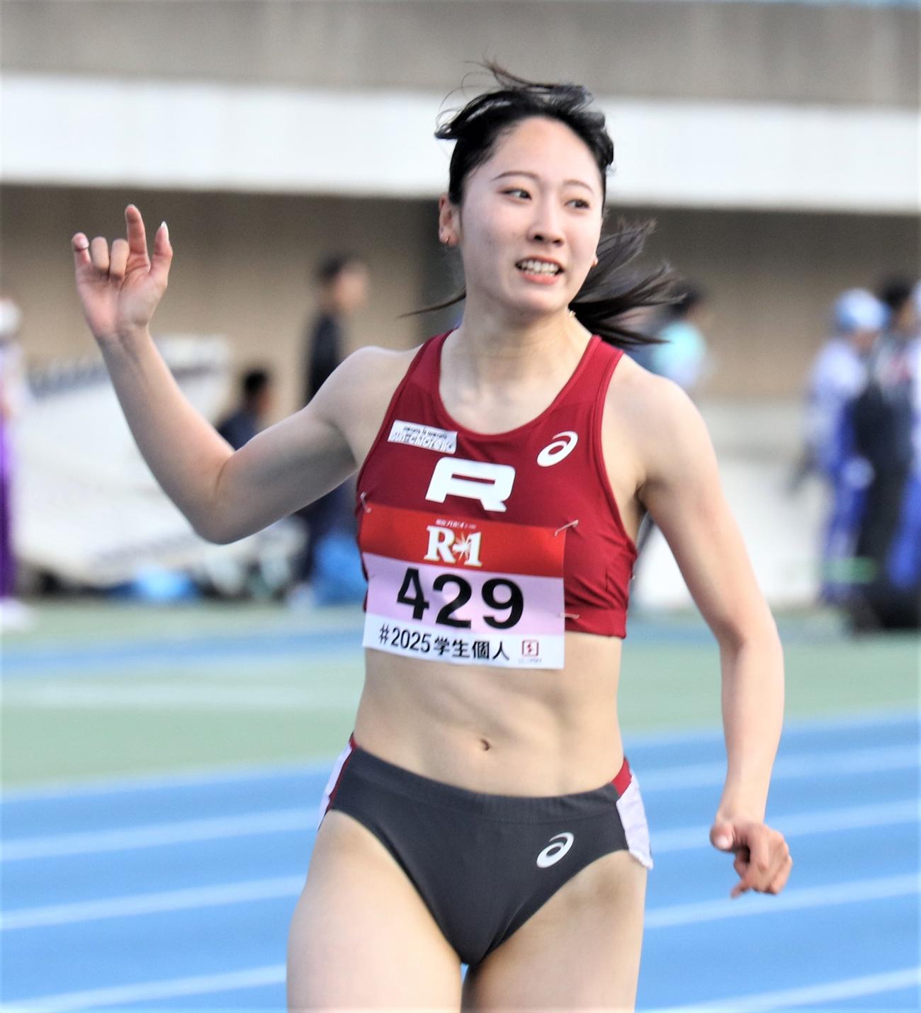 日本学生個人選手権　女子100メートルで2位となった永石（撮影・藤塚大輔）
