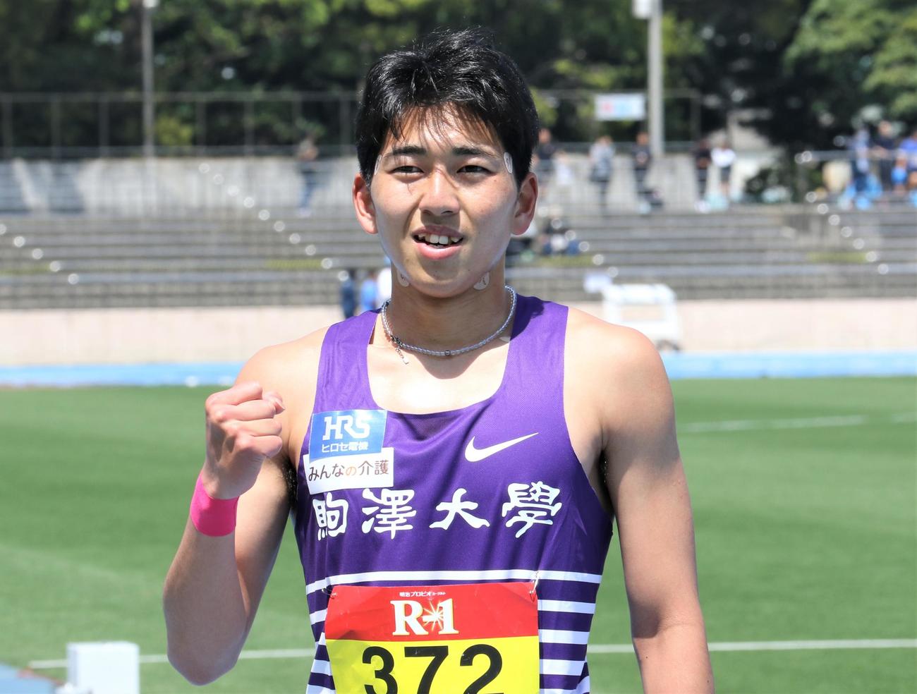 日本学生個人選手権　男子800メートルで優勝した落合（撮影・藤塚大輔）