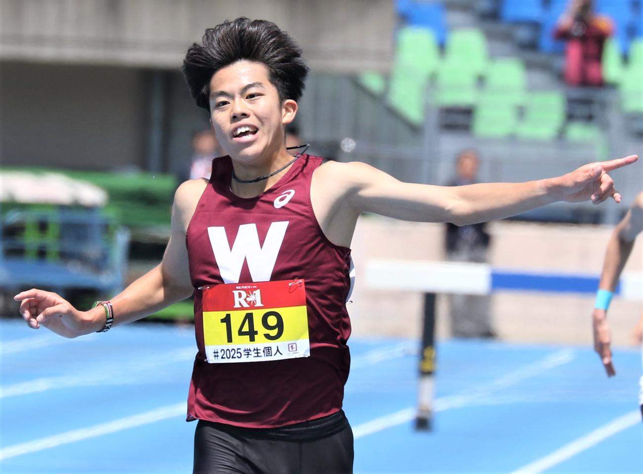 日本学生個人選手権　男子3000メートル障害決勝で優勝した佐々木（撮影・藤塚大輔）