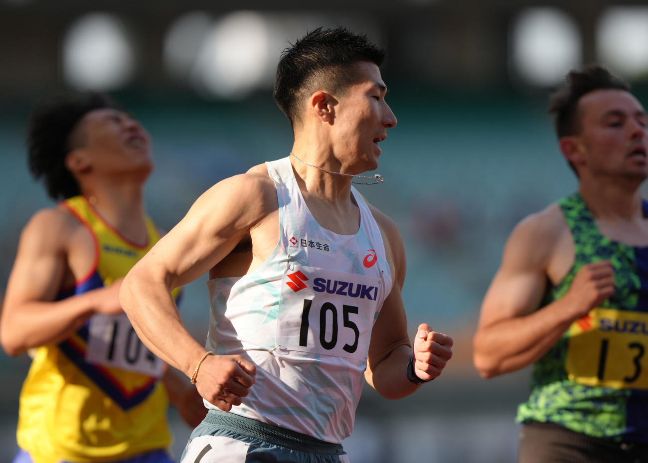 男子100メートル決勝で優勝した桐生（撮影・足立雅史）