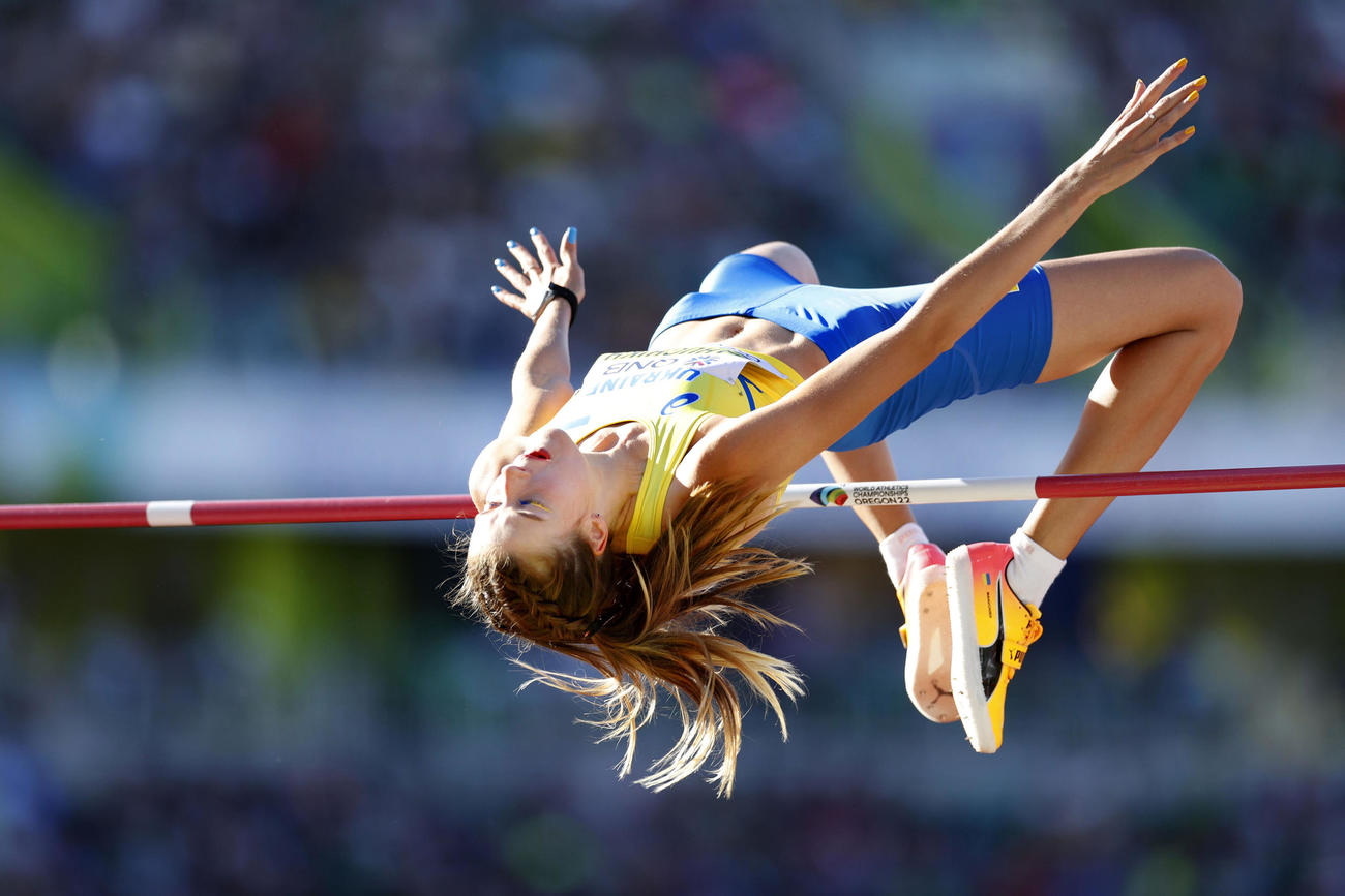 2022年7月19日、世界陸上選手権　第5日　女子走り高跳び決勝　1メートル96を1回目でクリアするウクライナのマフチフ