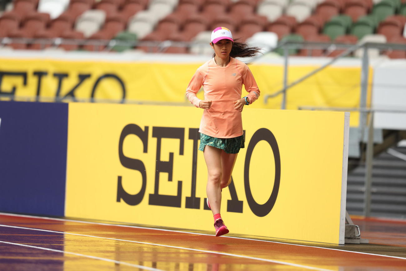 陸上セイコー・ゴールデングランプリの前日練習に臨んだ田中（日本陸連提供）
