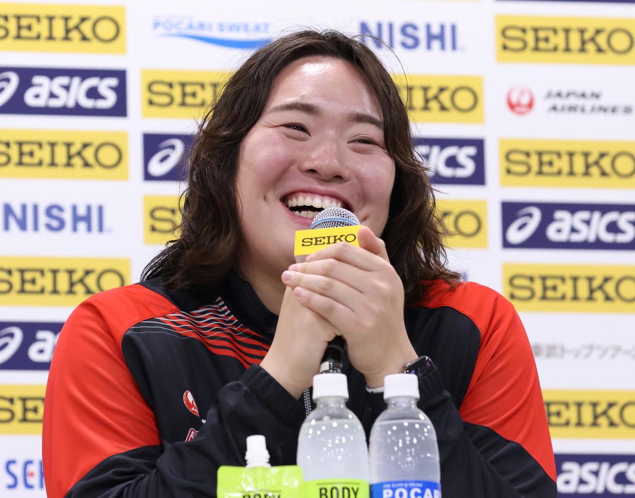 陸上セイコー・ゴールデングランプリの前日会見に出席した北口（日本陸連提供）