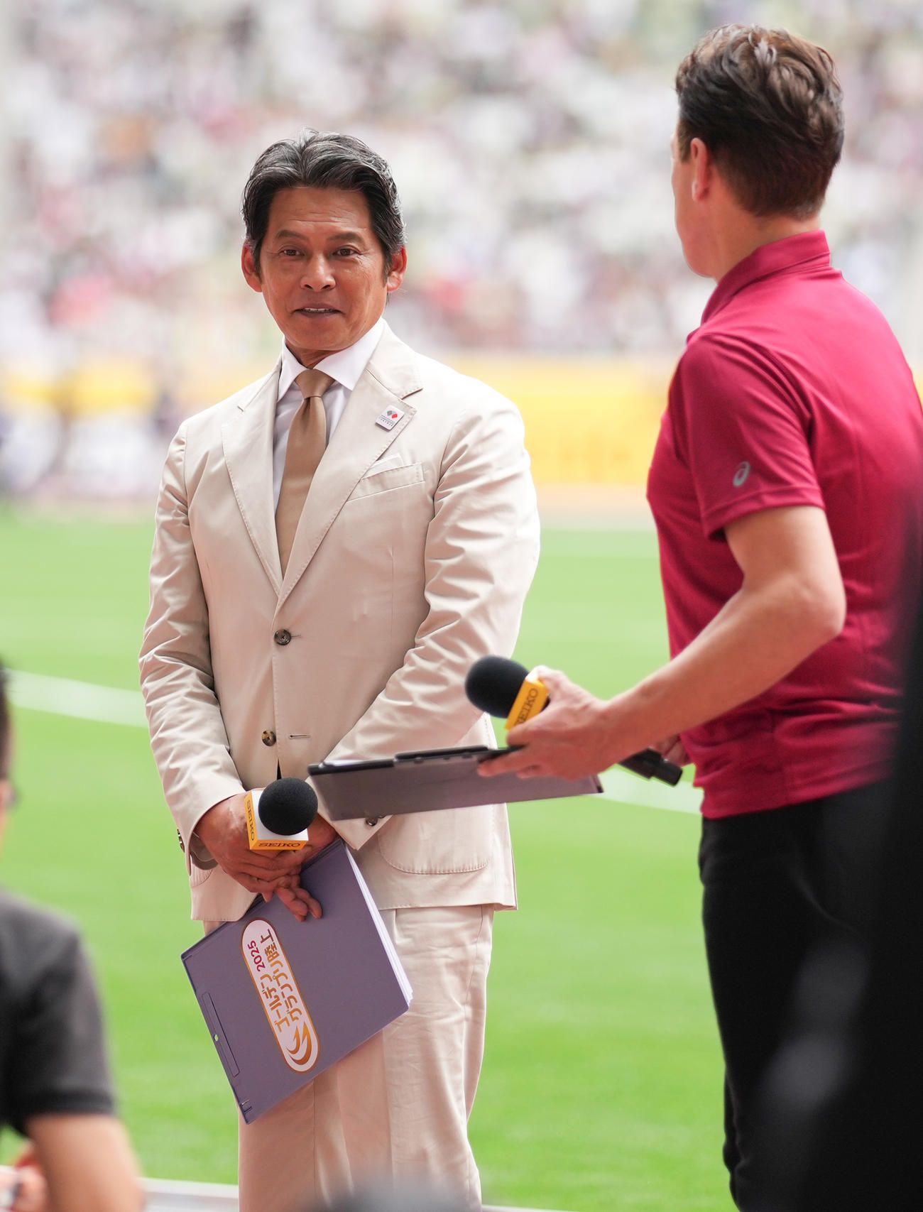 中継ゲストで登場した織田裕二（撮影・鈴木みどり）