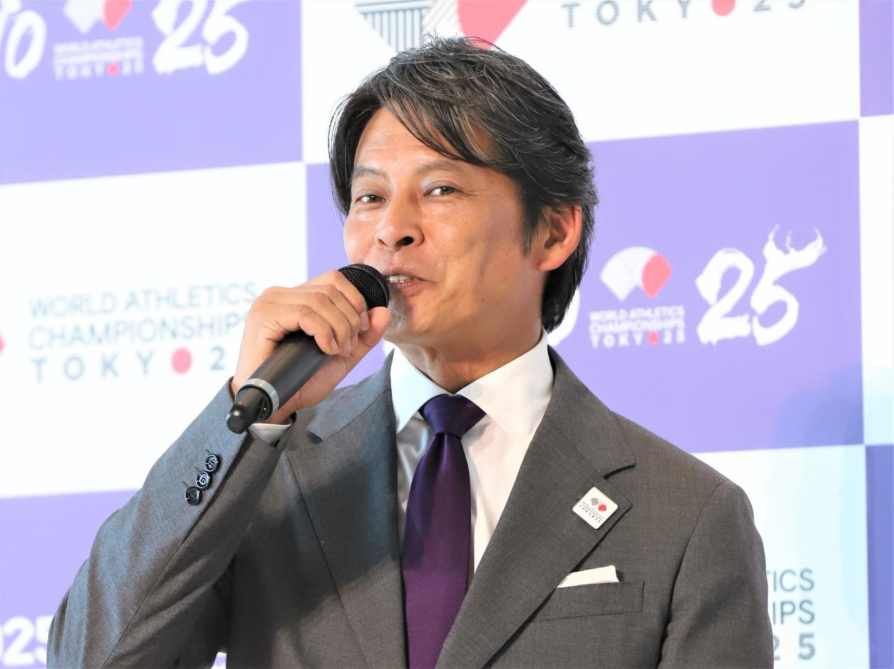 陸上世界選手権開幕100日前イベントに出席した織田裕二（撮影・藤塚大輔）
