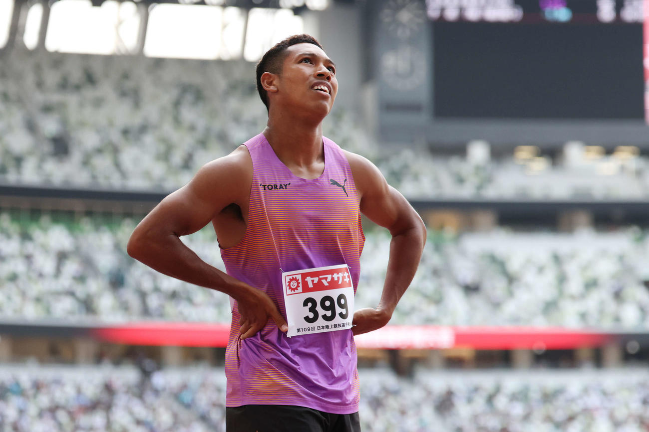 男子100メートル予選7組で4着となったサニブラウン（撮影・宮地輝）