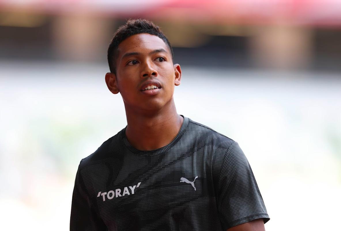 陸上日本選手権へ向けて東京・国立競技場で練習した男子100メートルのサニブラウン（日本陸連提供）