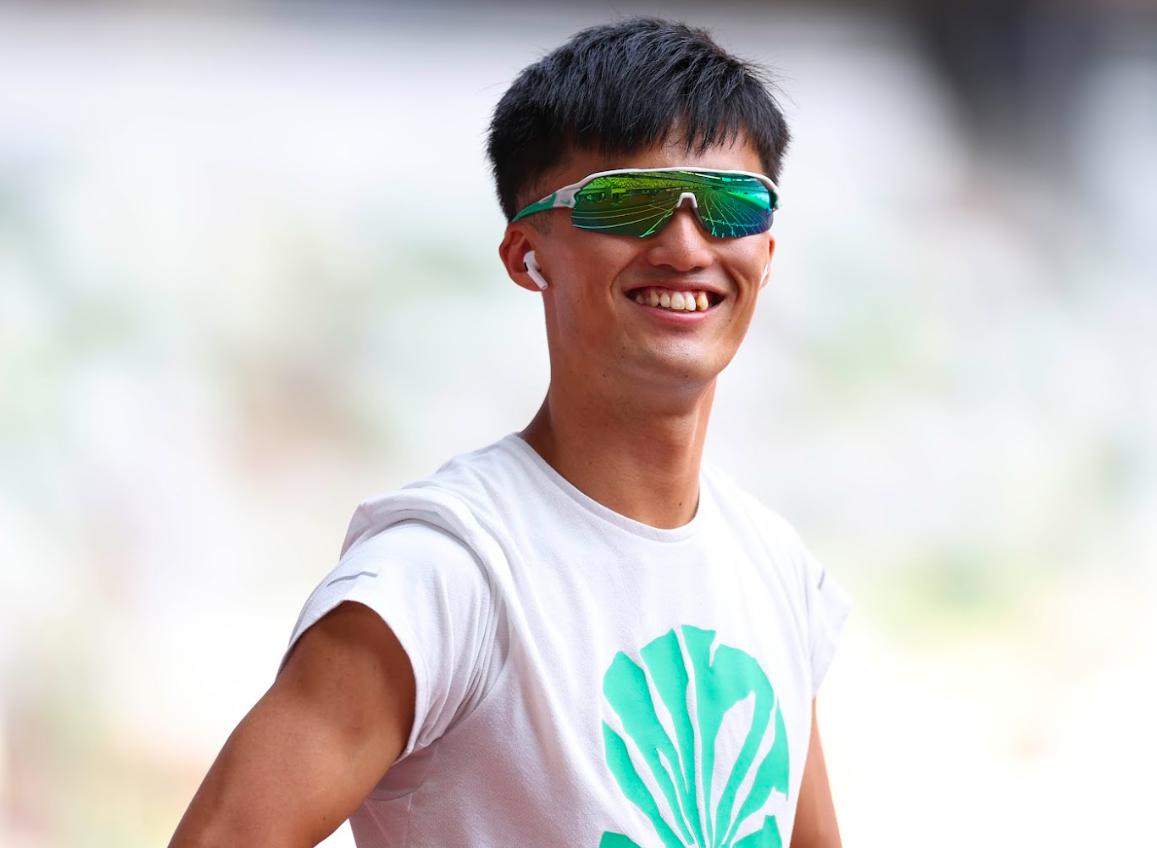 陸上日本選手権の前日練習で笑顔を見せる柳田（日本陸連提供）