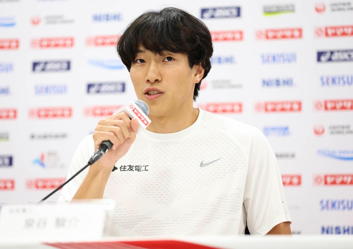 陸上日本選手権の前日会見に登壇した泉谷（日本陸連提供）