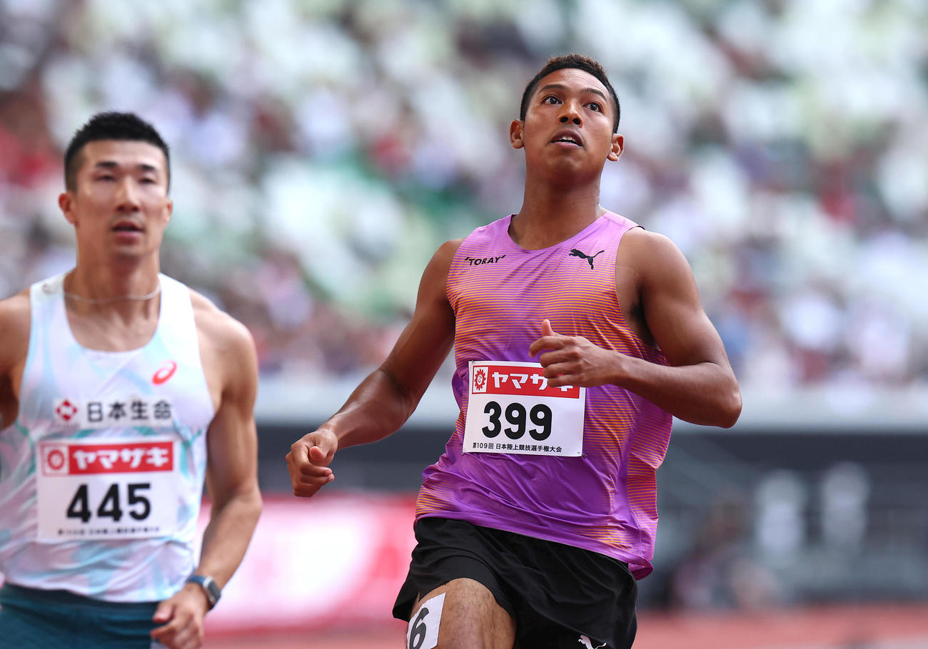 男子100メートル予選を4位でゴールしたサニブラウン・ハキーム（代表撮影）