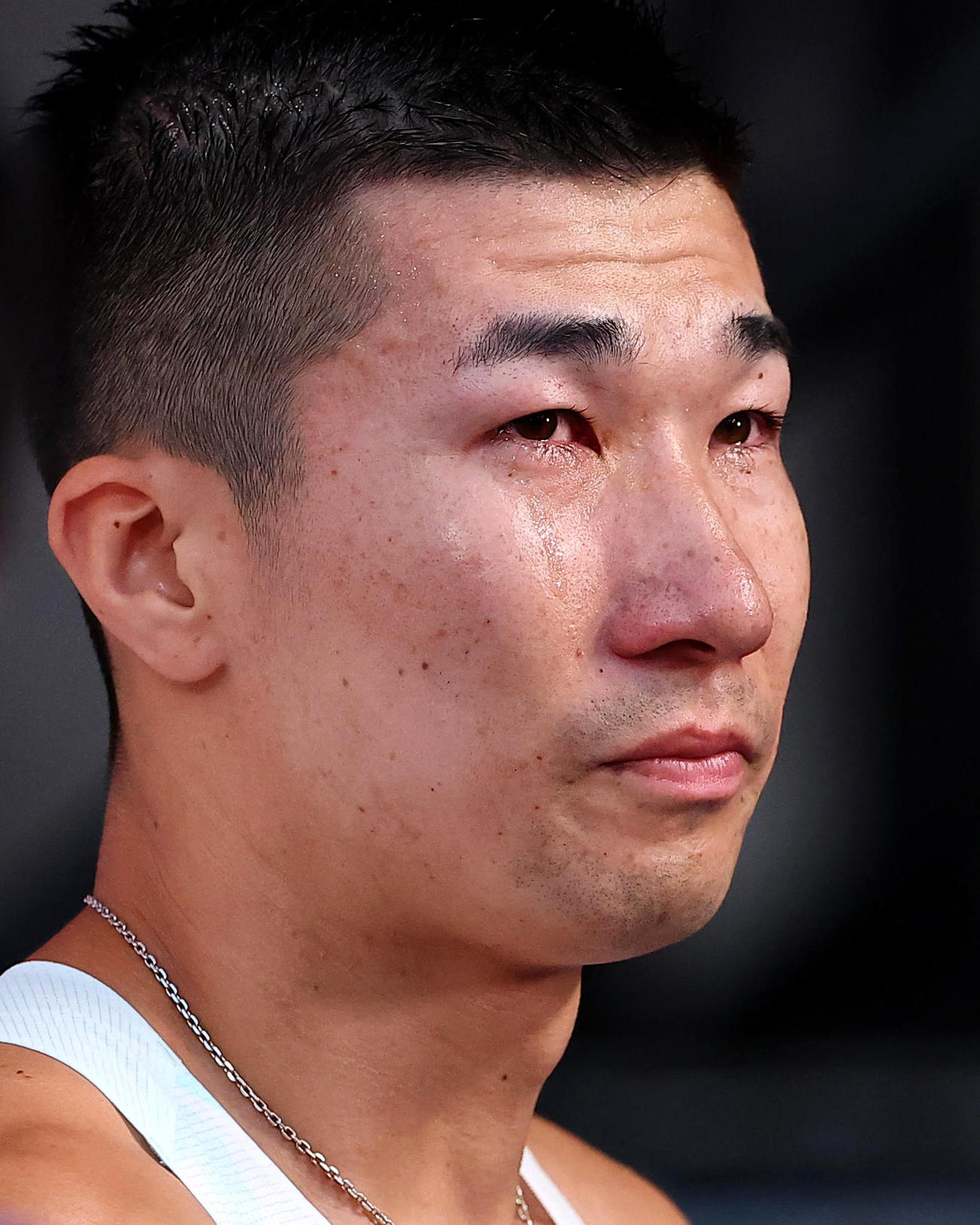 レース後のインタビューで涙する桐生祥秀（代表撮影）