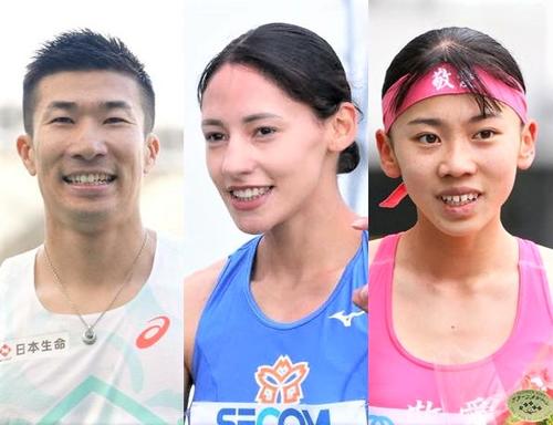 陸上日本選手権第2日に登場する左から桐生祥秀、フロレス・アリエ、久保凛