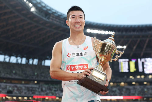 男子100メートル決勝　優勝した桐生（撮影・宮地輝）