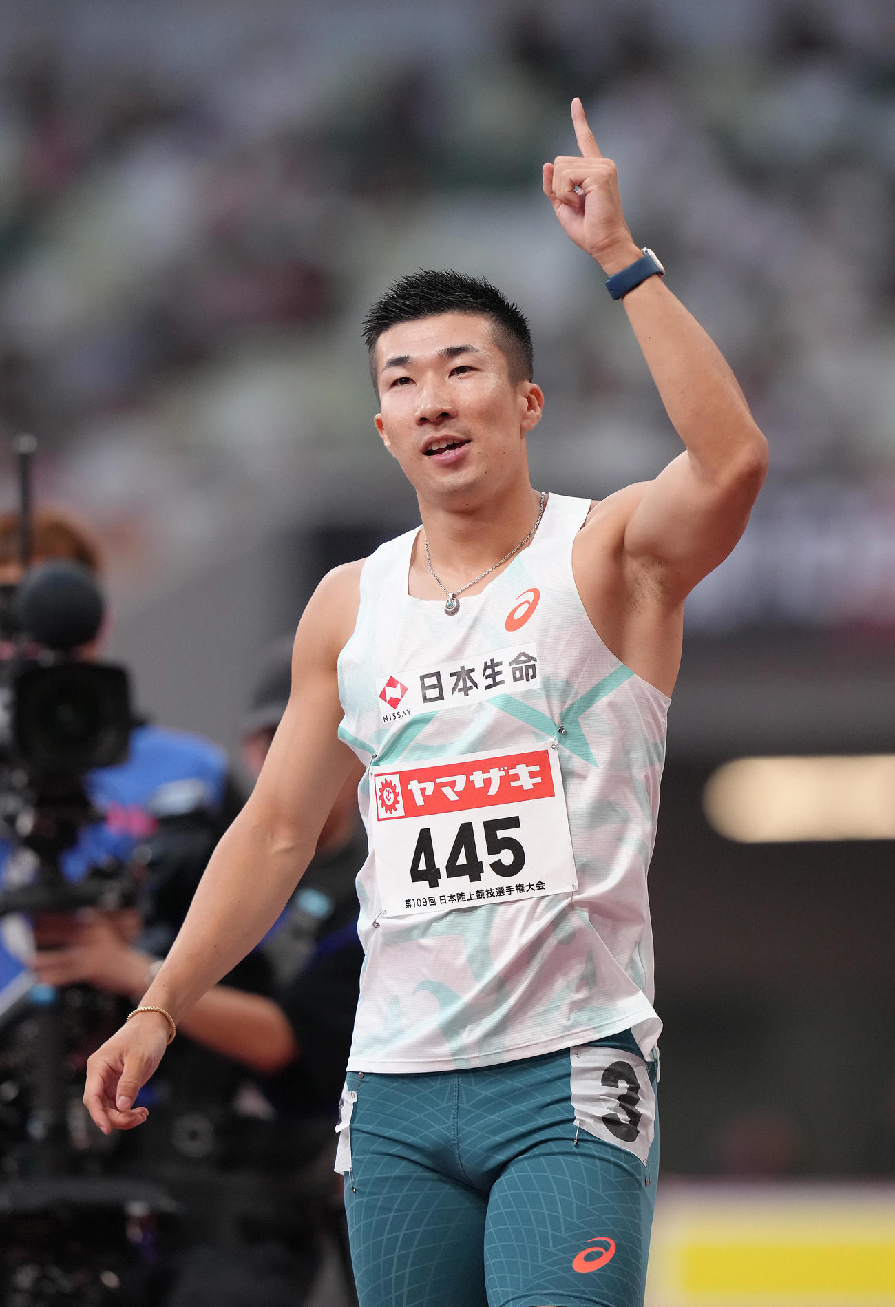 男子100メートル決勝で優勝した桐生（撮影・足立雅史）