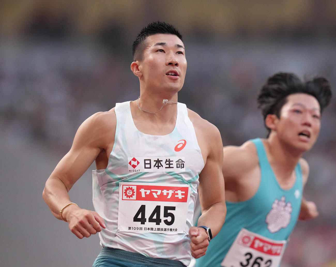 男子100メートル決勝で優勝した桐生（撮影・足立雅史）