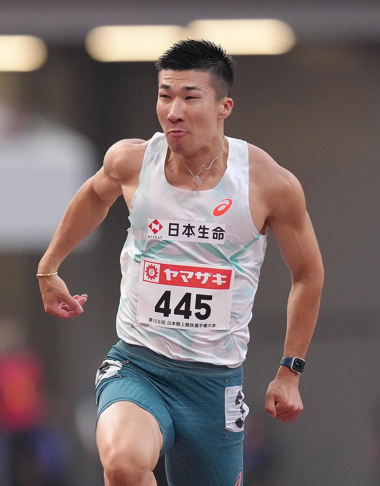 男子100メートル決勝で優勝した桐生（撮影・足立雅史）