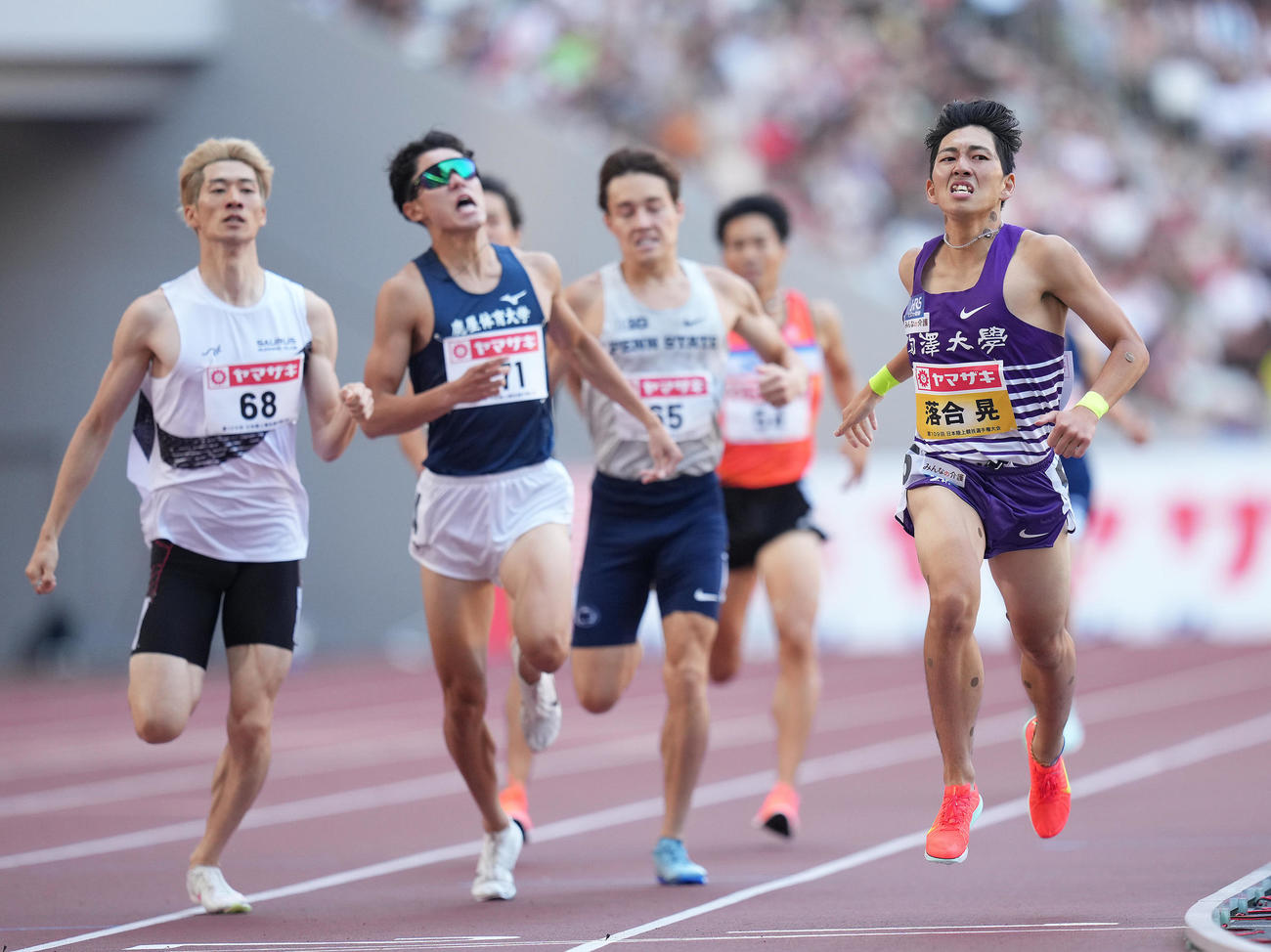 男子800メートル決勝で優勝した落合（右端）（撮影・足立雅史）